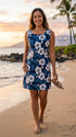 Clearance – Women’s A-Line Dress – White Hibiscus Fern Print – Slimming Bodice
