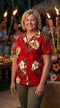 Pacific Legend Women's White Hibiscus Monstera Fitted Shirt