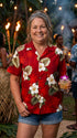 Pacific Legend Women's White Hibiscus Monstera Camp Shirt