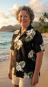 Pacific Legend Women's White Hibiscus Monstera Camp Shirt