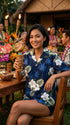 Pacific Legend Women's White Hibiscus Monstera Camp Shirt