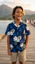 White Hibiscus Monstera Boy's Hawaiian Shirt