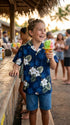 White Hibiscus Monstera Boy's Hawaiian Shirt