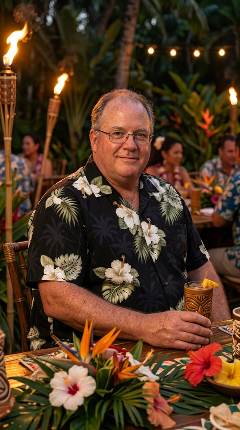 Pacific Legend Men's White Hibiscus Monstera Shirt