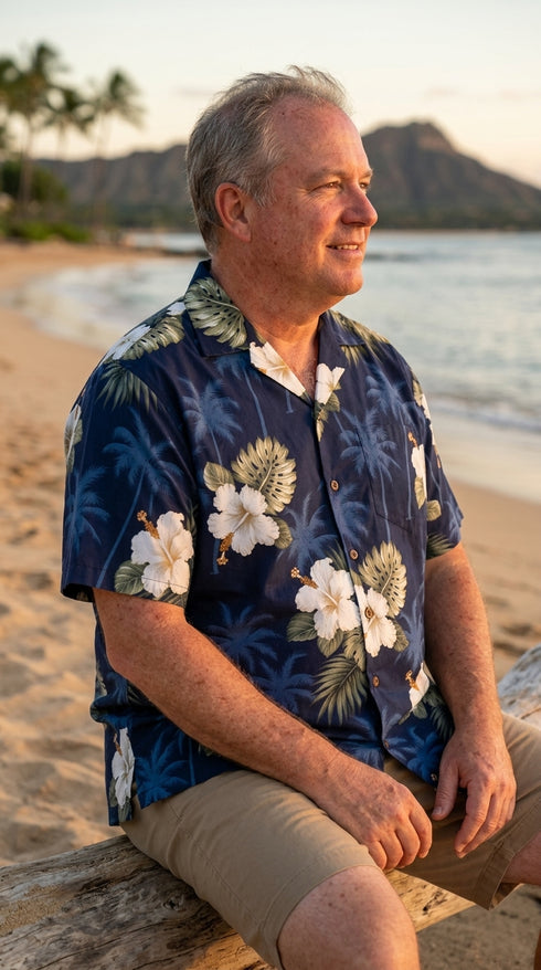Pacific Legend Men's White Hibiscus Monstera Shirt