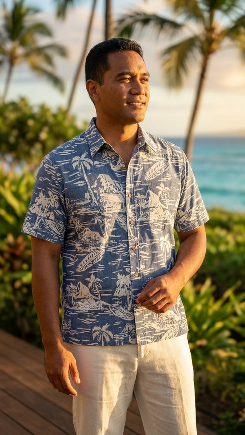 RJC Mens Woodcut Hawaiian II Reverse Shirt