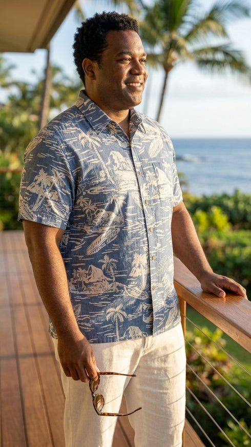 RJC Mens Woodcut Hawaiian II Reverse Shirt
