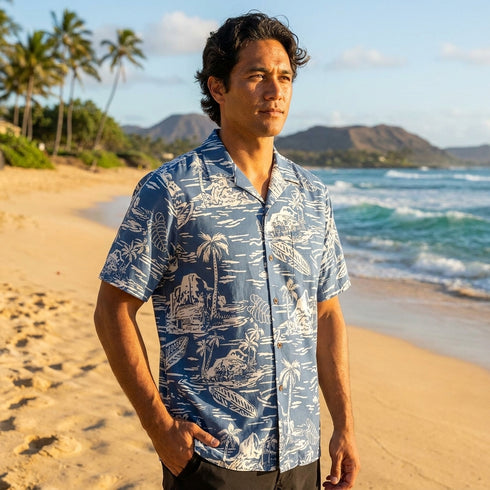RJC Mens Woodcut Hawaiian II Reverse Shirt