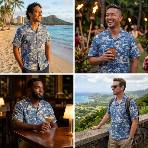 RJC Mens Woodcut Hawaiian II Reverse Shirt