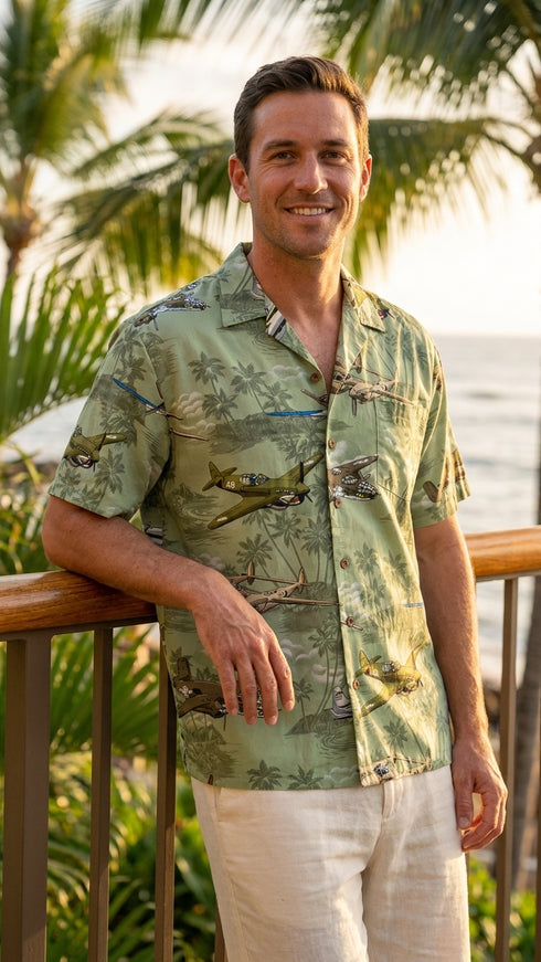 Aerial Island Dog Fight Mens Hawaiian Shirt