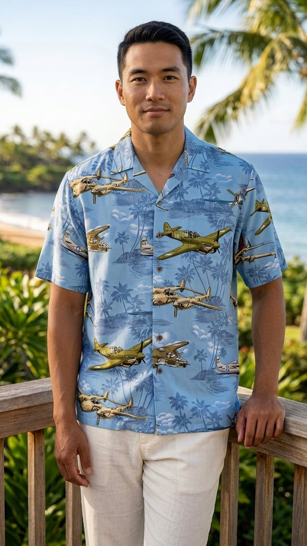 Aerial Island Dog Fight Mens Hawaiian Shirt