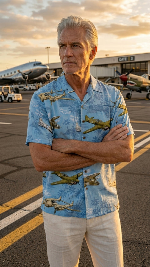 Aerial Island Dog Fight Mens Hawaiian Shirt