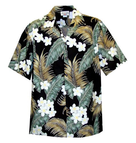 Pacific Legend Mens Tropical Plumeria Fern Leaf Shirt