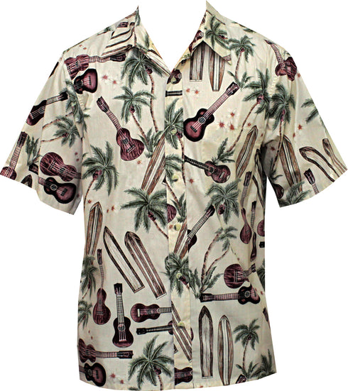 Made in USA - Go Barefoot Men's Palm Ukulele Reverse Aloha Shirt
