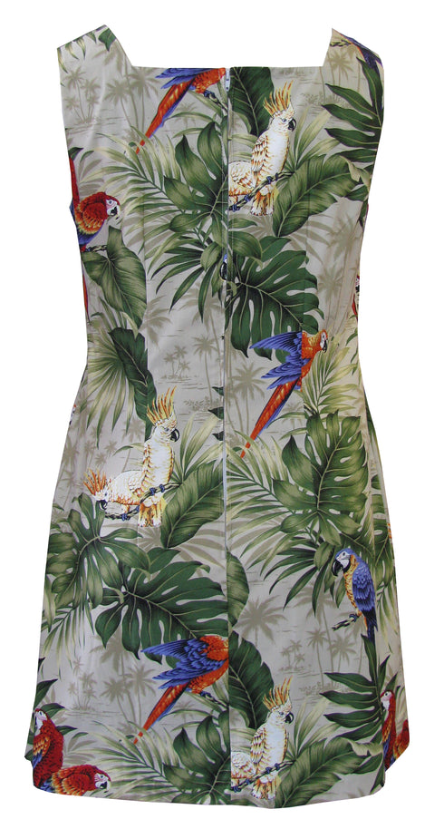 Parrots Monstera Women's A-Line Hawaiian Short Tank Dress