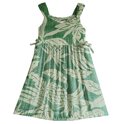 Hala Pineapples Hawaiian Side Tie Double Elastic Girls Strap Dress