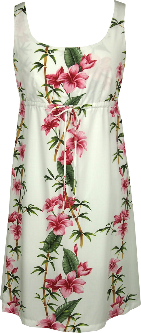 Plumeria Bamboo Panel Women's Empire Tie Front Hawaiian Dress (Regular Fit)