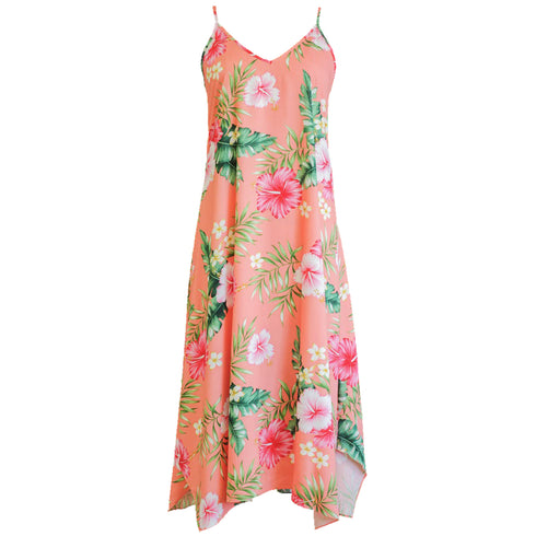 Soft Pink Hibiscus Maxi Scarf Hawaiian Hem Dress