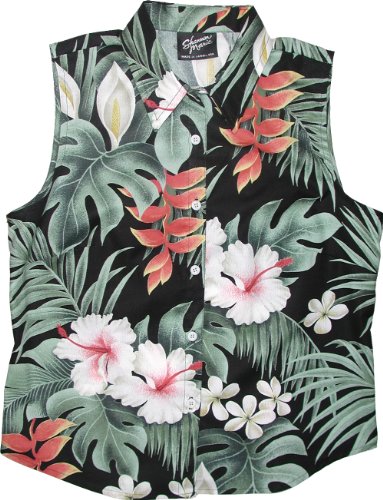 Robert J. Clancey Tropical Garden Women's Fitted Sleeveless Blouse in Black - XXL