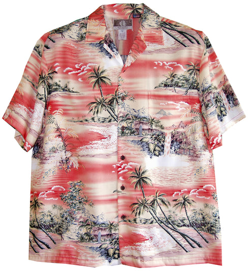 RJC Mens Paradise Island Surf Orange and Blue Rayon Shirt