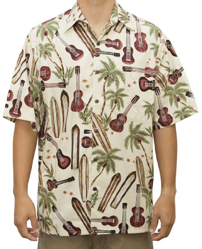 Go Barefoot Mens Palm Ukulele Peached Cotton Shirt