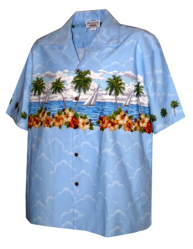 Pacific Legend Mens S to 4X Hibiscus Sailboat Chest Band Shirt
