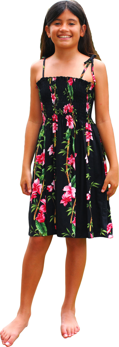 Plumeria Bamboo Panel Girl's Hawaiian Smocked Dress