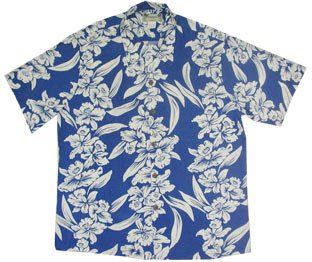 White Orchid Panel Kamehameha Men's Hawaiian Aloha Rayon Vintage Shirt