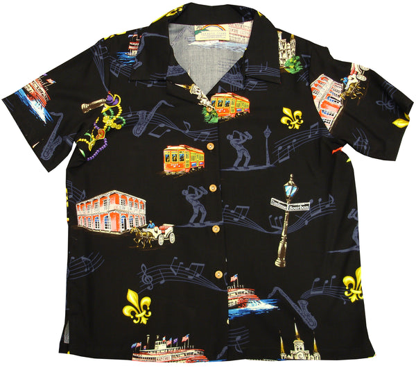 Mardi Gras Women's Hawaiian Camp Shirt
