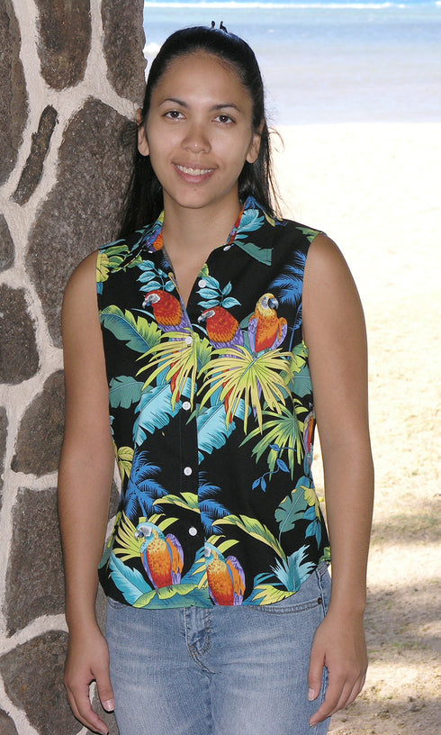 RJC Womens Jungle Parrot Sleeveless Button Down Shirt