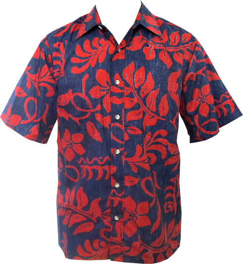 Made in USA - Go Barefoot Men's Lanai Plumeria Reverse Aloha Shirt