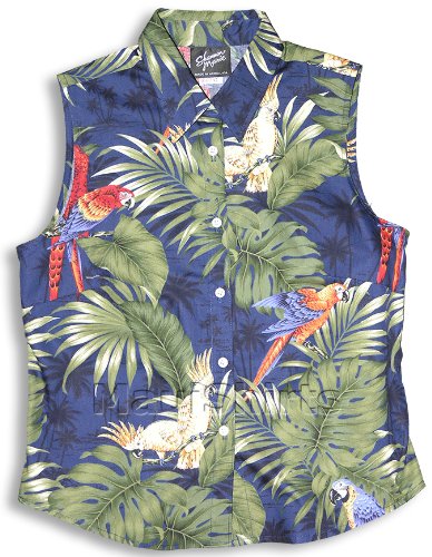 Parrots Monstera Women's Fitted Sleeveless Cotton Aloha Blouse