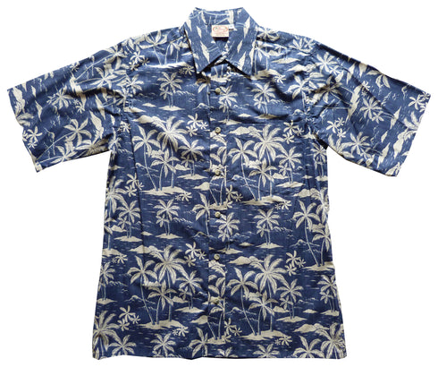 Made in USA - Go Barefoot Men's Island Palms Reverse Aloha Shirt