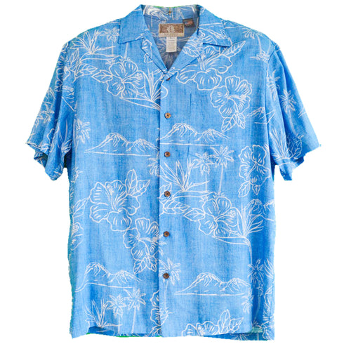 Tropical Island Outlines Hawaiian Aloha Mens Rayon Shirt