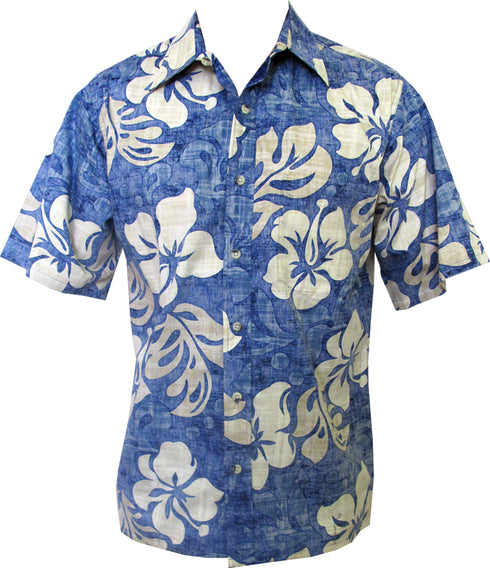 Made in USA - Go Barefoot Men's Texture Hibiscus Reverse Aloha Shirt
