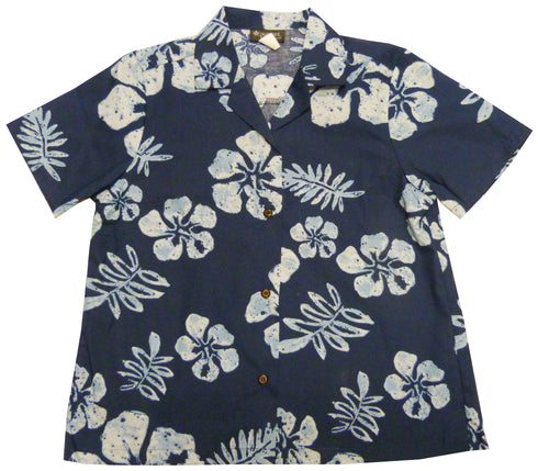 Old School Hibiscus Women's Hawaiian Camp Shirt