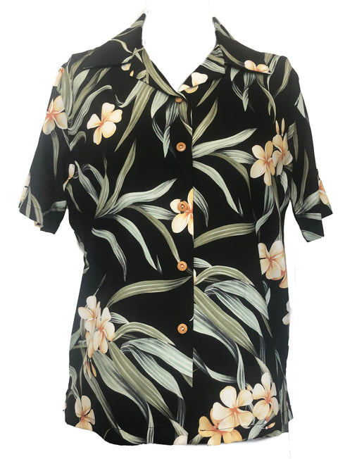 Melia Plumeria Women's Hawaiian Camp Shirt