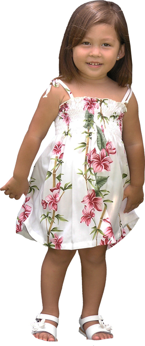 Plumeria Bamboo Panel Girl's Hawaiian Smocked Dress
