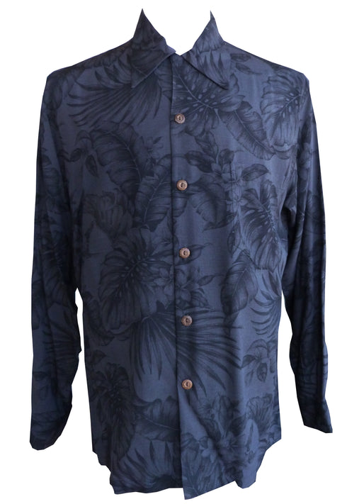 Paradise Found Mens Midnight Garden Kamehameha Style Long Sleeve Shirt