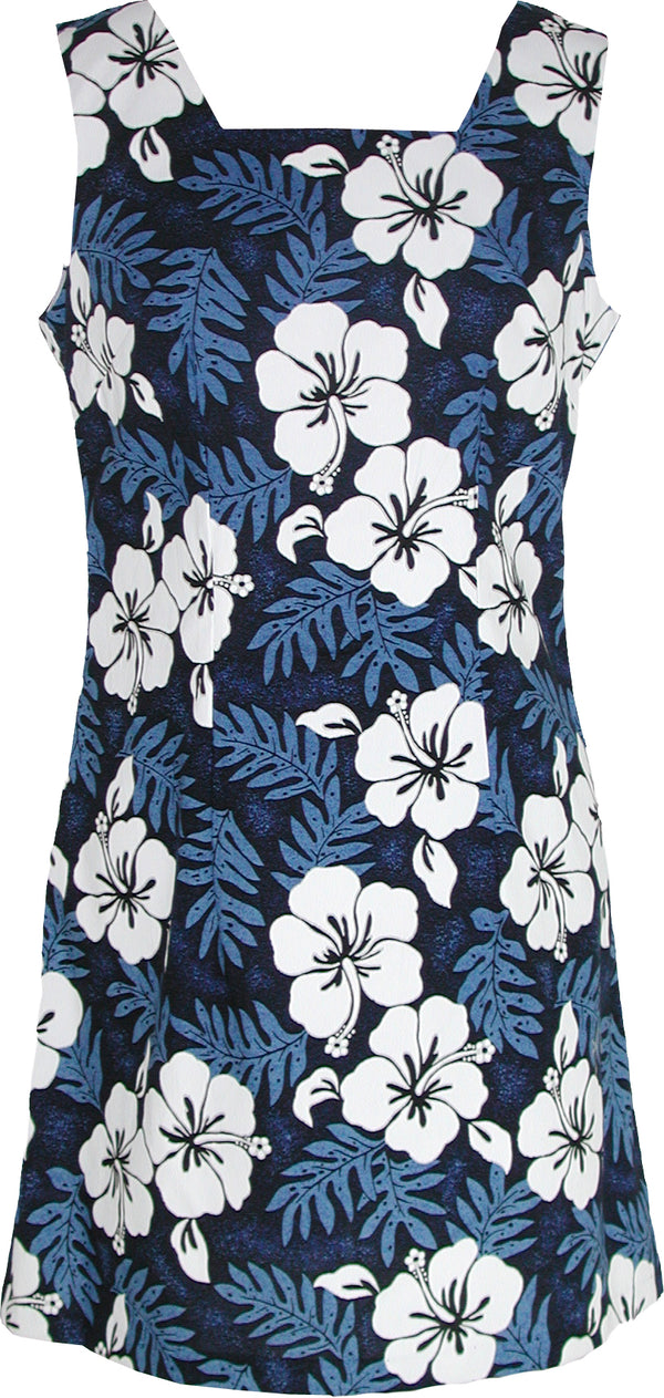 White Hibiscus Fern Women's A-Line Hawaiian Short Tank Dress
