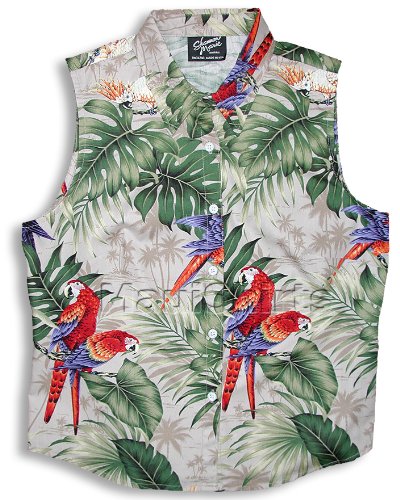 Parrots Monstera Women's Fitted Sleeveless Cotton Aloha Blouse