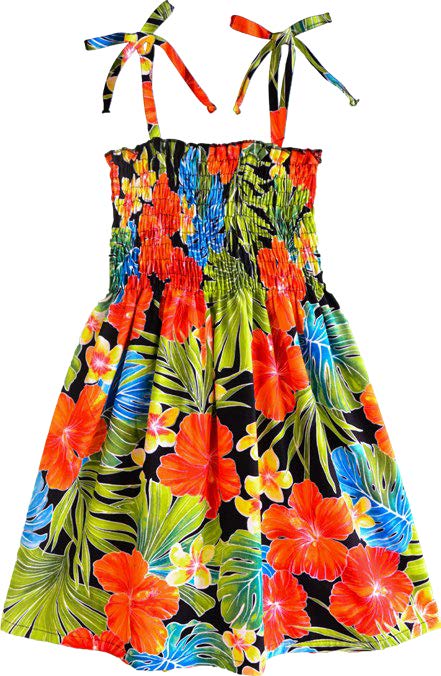 Vibrant Hibiscus Girl's Hawaiian Smocked Dress