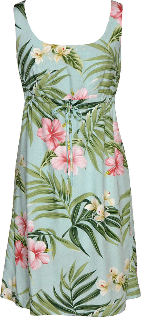 Pale Hibiscus Orchid Women's Empire Tie Front Hawaiian Dress (Generous Fit)