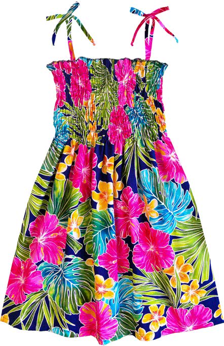Vibrant Hibiscus Girl's Hawaiian Smocked Dress