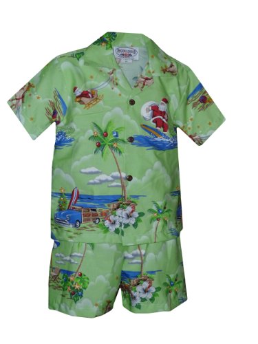 Pacific Legend Boys Santa's Xmas Hawaiian Vacation 2pc Set