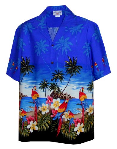 Pacific Legend Men's Parrot Island Border Print Hawaiian Shirt