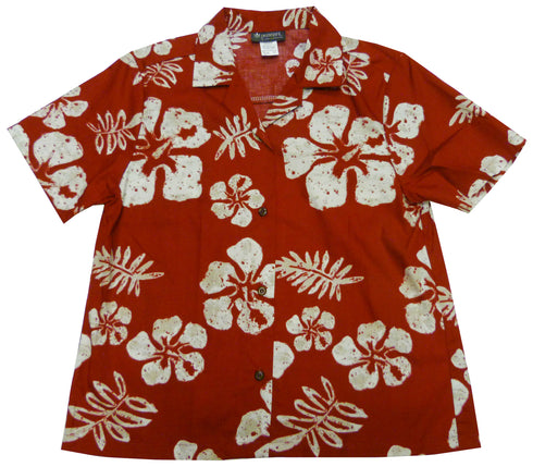Old School Hibiscus Women's Hawaiian Camp Shirt