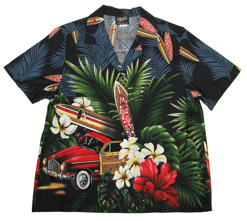 Tropical Surfboard Woodie Women's Hawaiian Camp Shirt