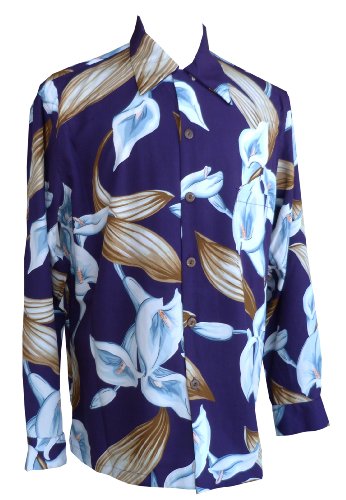 Paradise Found Mens Calla Lily Kamehameha Style Long Sleeve Shirt