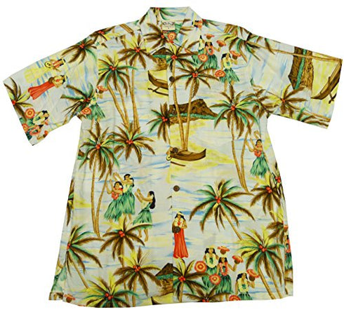 Go Barefoot Mens Halau Hula School Vintage Fujiette Rayon Shirt